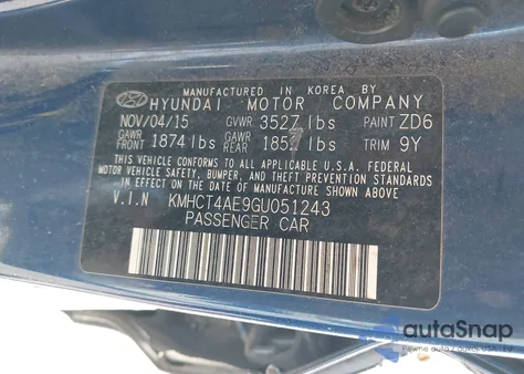 2016 Hyundai Accent Se из США, поврежденный, VIN KMHCT4AE9GU051243